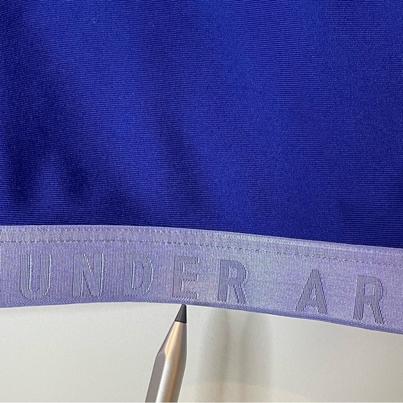 Under Armour Asymmetrical Sports Bra Spell Out Low Impact Cutout Cobalt Blue L - Picture 6 of 13
